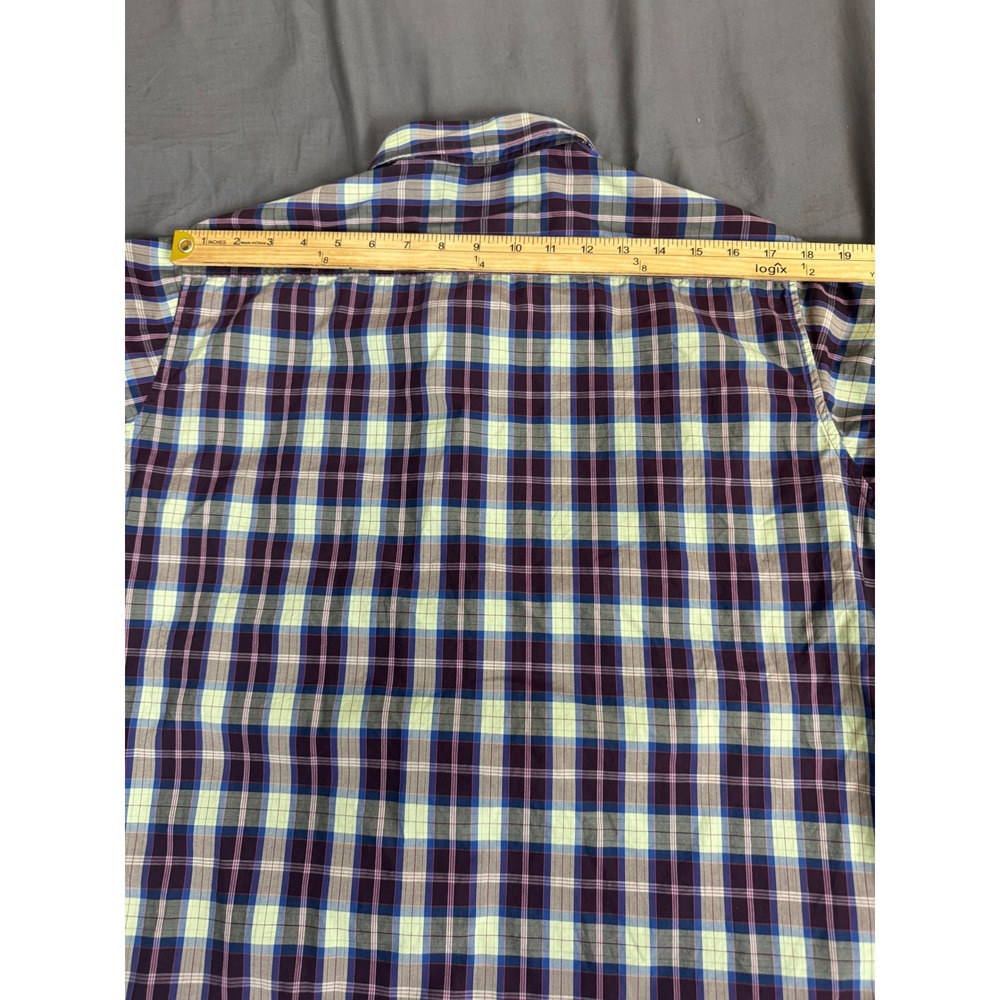 Robert Graham Mens Classic Fit Plaid Button Down Shirt Purple Lime Green Size M - Picture 5 of 14